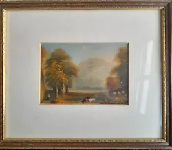 Buy 277 Small Framed Landscape Oil C 1830 Pastures & Mountains By A Lake North Wales • 35£