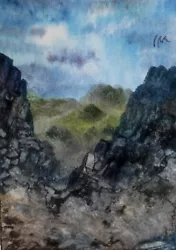 Buy ACEO Original Painting Art Card Landscape Mountains Rocks Clouds Watercolour • 6£