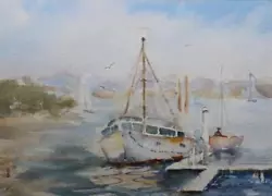 Buy Original Watercolour - Boat At The Jetty By K Blanchard • 10£