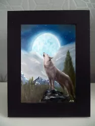 Buy Lone Wolf, Mountain, Bob Ross Style, Landscape Painting, Wall Art, Framed • 14.99£