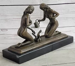 Buy Captivating Bronze Sculpture Sensual Naked Woman Gardener And Erotic Plant • 154.06£