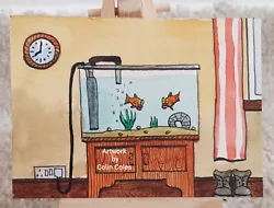 Buy Original Watercolour Painting ACEO  Fish Tank  By Colin Coles  • 2.49£