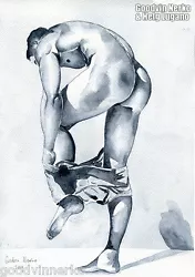 Buy PRINT Of Original Art Work Watercolor Painting Gay Male Nude  Blue  • 20.97£