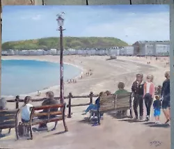 Buy Original Oil Painting Impressionist Llandudno Beach People On Promenade  • 50£