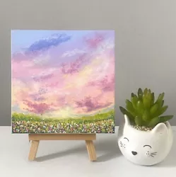 Buy Landscape Painting Sky Flower Field Dreamy Acrylic Aesthetic Pastel Wood Panel • 16£