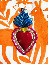 Buy Small Mexican Tin Heart Milagro Handcut & Painted Authentic Folk Art  #09 • 6.95£