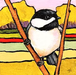 Buy IN A TIGHT SPOT, 4x4 Original Painting Of A Chickadee By Ty Livingston. • 20.39£