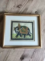 Buy Charming Indian Hand Painting On Silk Elephant Tiger Glazed Framed 7.25 X6.5  • 24£