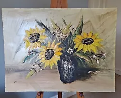 Buy Sunflowers Oil Painting Vintage Oil On Board Large Size • 75£