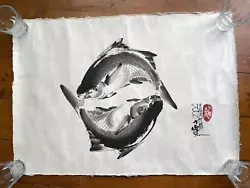 Buy Large Original Vintage Japanese Ink / Watercolour Painting Fish Koi Pisces • 39£