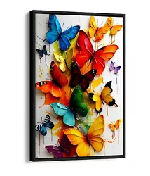 Buy Colourful Butterflies Impasto Paint -float Effect Framed Canvas Wall Art Print • 59.99£