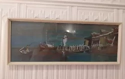 Buy Lovely Vintage Mid Century Framed Harbour Boat Painting  • 15£