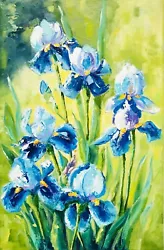 Buy Iris Painting Blue Flower Wall Art Best Holiday Gift For Her 16 X 10  Original • 106.01£