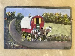Buy Antique Vintage Gypsy Folk Art Painting On Slate. Signed R FINN. Horse And Wagon • 65£