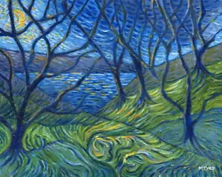 Buy Night Trees Landscape Van Gogh Style Art Painting, 20x16 , Ready To Hang • 120£