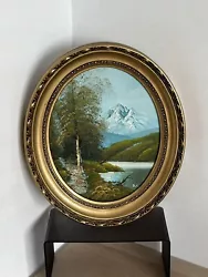 Buy Oil Painting On Board In Oval Gold Frame, Mountain And River Scene, Signed S.L • 32.99£