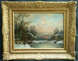 Buy ATMOSPHERIC 19thCen WINTER SUNSET JULIUS KRUCHEN 1845-1912 Antique Oil Painting • 82£
