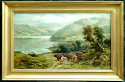 Buy C1890 HIGHLAND CATTLE & DROVER WILLIAM LANGLEY 1852-1922 Antique Oil Painting • 112£