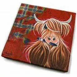 Buy Pack Of 20 Scottish Highland Cow Coo McMoo Tartan Paint 3 Ply Paper Napkins • 4.95£
