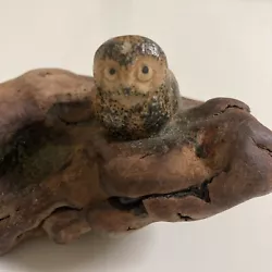 Buy Vintage Owl Sitting On Driftwood Folk Art Decor Brown Stone Miniature Owl Figure • 11.94£