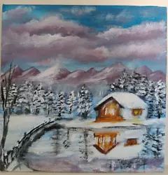 Buy Original On Canvas, Snowyday Landscape Home Decor Acrylic Painting, 20 By 20 Cm • 9.77£