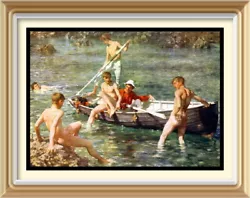 Buy TUKE Art Print RUBY GOLD & MALACHITE Nude Men Swim Gay Interest Same Sex • 4£