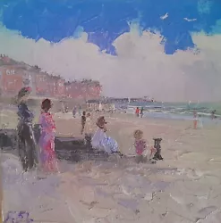 Buy Original Painting-oil  Canvas-Bognor -victorian Holiday-sea-family-sun-beach • 40£