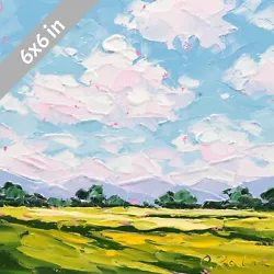 Buy 6x6 Cloud Painting Original Small Landscape Oil Painting Blue Yellow Midwest • 40.44£