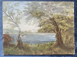 Buy Vintage Oil On Board Painting - Lakeside Scene, Mid-C20th, 8” X 6” • 12£