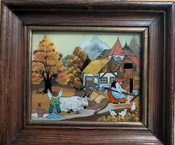 Buy Vintage Der Handmaler German Reverse Glass Painting Villager & Cows • 73.51£