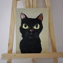 Buy Cat Painting Vintage Style Small  Cardboard 12.5x17.5cm Strange Cat Series.   • 18£