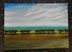Buy Oil Painting Landscape Serengeti Trees Sky On Professional Artists Paper. Art • 50£