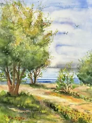 Buy Original Watercolour Summer Landscape With Trees And River Reflection Of Clouds • 30.23£