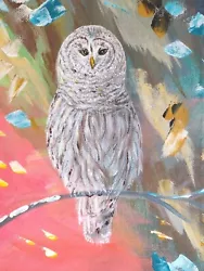 Buy  OWL  Gift ART Acrylics  Canvas ORIGINAL Painting IMPRESSIONISM  COLLECTABLE UK • 19£