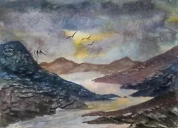 Buy ACEO Original Painting Art Landscape Mountains Rocks Lake Hills Watercolour • 5.50£