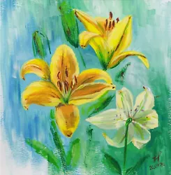 Buy Lily Acrylic Painting Floral Original Art Small Painting Flower Artwork 8x8'' • 20.39£