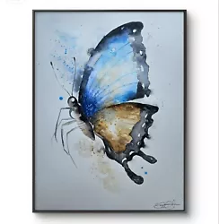 Buy Large Original Signed Watercolour Art Painting By Elle Smith Of A Blue Butterfly • 45£