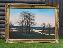 Buy Landscape Lake Trees Nature Large Vintage Oil Painting Framed Canvas Signed  • 375£