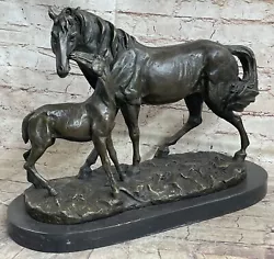 Buy Mother Horse & Foal Bronze Statue Sculpture Figurine Decor Marble Base By Milo • 511.63£