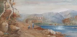 Buy Original Antique Watercolour Painting Bolton Abbey Figures & Cattle Landscape • 43£