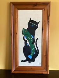 Buy Original Artist Signed Framed Oil Painting - Folk Art Cat And Fish • 35£