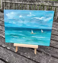 Buy ORIGINAL Painting   SAILBOATS  BEACH SAILING IMPRESSIONISM COLLECTABLE Gift UK • 33£