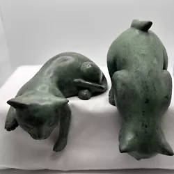 Buy Antique Pair Of Cat Sculpture Bronze Figurine Patina Green • 168.05£