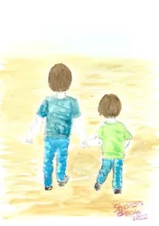 Buy Brothers  On A Beach Painting By Sharon Louise Brooks • 10£