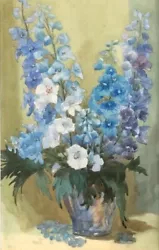 Buy Olive Higginbottom Watercolour Painting Still Life Delphinium Flowers Painting 2 • 53£