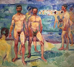 Buy EDVARD MUNCH Painting NUDE MEN BATHING Gay Interest Fine ART CANVAS PRINT • 18.54£