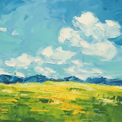 Buy 6x6 Landscape Oil Painting Cloud Painting Original Blue Sky Yellow Meadow Wall • 40.44£