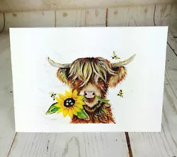Buy Highland Cow & Bee Painting, Card Sunflower  County Paintings, Blank Card  • 3.50£