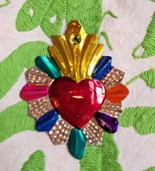 Buy Mini  Mexican Tin Heart Milagro Handcut & Painted Authentic Folk Art  #08 • 3.75£