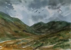 Buy ACEO Original Painting Art Landscape Mountains Valley Hills Fields Watercolour • 5£
